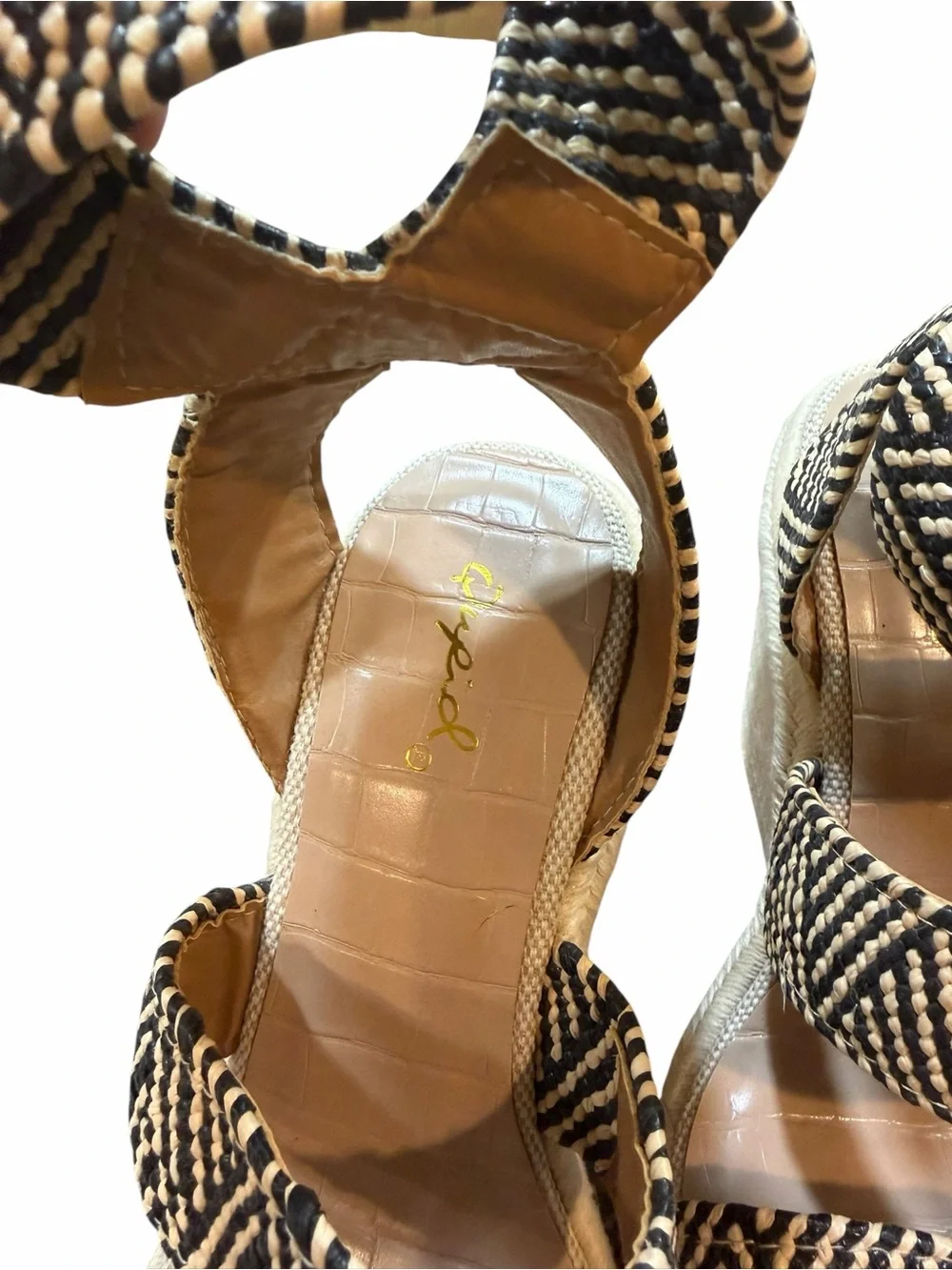 Woven Black & Natural Espadrille Wedge Sandals